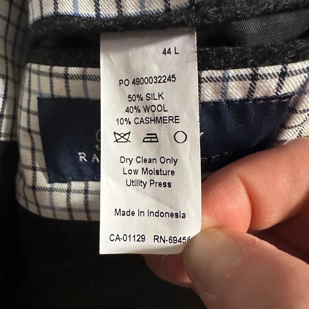Ralph Lauren Sport Coat Mens 44L Charcoal Grey Silk Wool Cashmere Blend